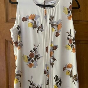 Calvin Klein Pleated Sleeveless Cream Blouse